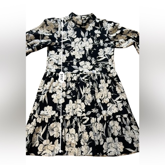 Zara Dress XS Black White Floral High Neck Mini Flair Boho Peasant Oversized - Picture 8 of 8